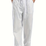 kkboxly  Men's Cotton & Linen Blend Long Pants, Loose Elastic Waist Large Pocket Trousers