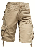 kkboxly  Cotton Comfortable Multi Pocket Cargo Shorts, Men's Casual Elastic Waist Cargo Shorts For Summer Outdoor