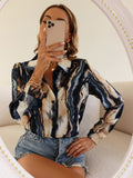 kkboxly  Women's Graphic Print Button Blouse, Casual Long Sleeve Shirts Top,  Women's Clothing