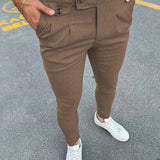 Slim Fit Elegant Slacks, Men's Casual Vintage Style Slightly Stretch Dress Pants