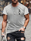 2025 Men's Striped Spade Print T-Shirt - Comfortable Summer Tee with Various Graphic Designs