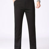 kkboxly  Classic Design Dress Pants, Men's Casual Solid Color Slightly Stretch Dress Pants For Spring Summer Business