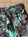 kkboxly Comics Style Fluorescent Hooded Man Pattern "Wow Bang Bang" Letter Print Stretch Graphic Drawstring Joggers, Men's Pants For Spring Fall Outdoor