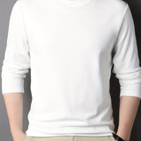 kkboxly Solid Trendy Sweatshirt, Men's Casual Basic Crew Neck Sweatshirt For Men Fall Winter