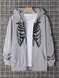 kkboxly  Skeleton Pattern Zip Up Hoodie, Men's Casual Stretch Hooded Sweatshirt Sportswear