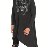 kkboxly  Plus Size Mens Casual Poncho Hooded Cape Cloak Asymmetric Hem Pullover Hoodie Sweatshirts, Solid Irregular Design Clothes