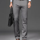 kkboxly  Classic Design Dress Pants, Men's Semi-formal Embroidery Stretch Dress Pants For Fall Winter Business