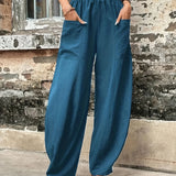 2025 kkboxly  Boho Solid Elastic Waist Harem Pants, Casual Long Length Baggy Pants With Pockets For Spring & Summer, Women's Clothing