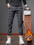 Men's Warm Fleece Retro Plaid Casual Pants For Fall Winter