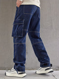 Men's Loose Fit Flap Pocket Jeans, Casual Street Style Denim Pants