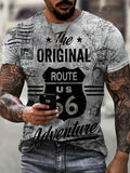 kkboxly Vintage Route 66 Print, Men's Graphic Design Crew Neck T-shirt, Casual Comfy Tees Tshirts For Summer, Men's Clothing Tops For Daily Vacation Resorts