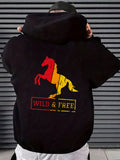 kkboxly  Horse Pattern Zip Up Hoodie, Men's Casual Stretch Hooded Sweatshirt Sportswear