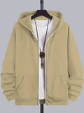 kkboxly  Classic Design Zip Up Hoodie, Men's Casual Stretch Hooded Sweatshirt Jacket, Men's Sportswear