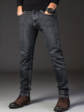 kkboxly  Classic Design Semi-formal Jeans, Men's Casual Stretch Denim Pants For All Seasons Business