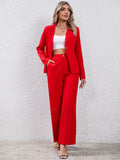 kkboxly Elegant Solid Two-piece Set, Lapel One Button Blazer & High Waist Wide Leg Pants Outfits, Women's Clothing