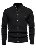 kkboxly  Men's Classic Design Knitted Cardigan Cotton Blend Button Mock Neck Sweater