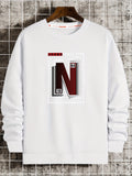 kkboxly  Letter N Graphic Print Men's Casual Creative Pullover Sweatshirt, Long Sleeve Crew Neck Tops, Men's Clothes Outdoor