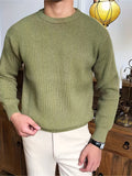 kkboxly  Warm Texture Knitted Sweater, Men's Casual Solid Color Slightly Stretch Round Neck Pullover Sweater For Fall Winter