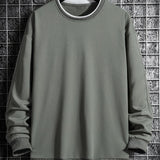 kkboxly  Men's Contrast Color Hem Sweatshirt, Casual Comfy Loose Pullover, Mens Clothing