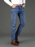 Men's Classic Vintage Solid Jeans, Slightly Stretch Comfy Casual Pants For Men's Outdoor Wearing