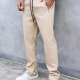 kkboxly  Trendy Solid Men's Slim Fit Long Pants With Side Zipper Design, Street Style Pants With Pockets For Outdoor