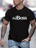 kkboxly  'The Boss' Print Tee Shirt, Tee For Men, Casual T-shirt For Summer Spring Fall, Tops As Gifts