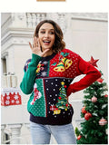 Christmas Allover Pattern Crew Neck Sweater, Casual Long Sleeve Sweater For Fall & Winter, Women's Clothing