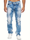 kkboxly  Men's Casual Slim Fit Stretch Jeans, Chic Street Style Distressed Denim Pants