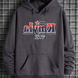 Letters Print Hoodies For Men, Graphic Hoodie With Kangaroo Pocket, Comfy Loose Drawstring Trendy Hooded Pullover, Mens Clothing For Autumn Winter