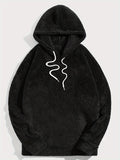 kkboxly  Solid Drawstring Faux Fur Hoodie, Versatile Long Sleeve Pullover Hoodies Sweatshirt, Women's Clothing