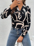 Abstract Print Blouse , Elegant Button Up Lapel Shirt , Women's Clothings