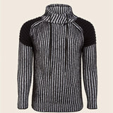 kkboxly  Mock Neck Color Block Knitted Sweater, Men's Casual Warm Solid Slightly Stretch Pullover Sweatshirts Sweater For Fall Winter