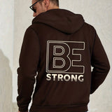 kkboxly  Men's Personalized Hooded Jacket, "Be Strong" Print Cardigan Sweatshirt For Spring/autumn, Men's Clothing, Plus Size