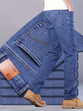 kkboxly  Warm Fleece Straight Leg Jeans For Business, Men's Semi-formal Denim Pants For Fall Winter