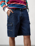 kkboxly  Flap Pockets Denim Shorts, Men's Casual Loose Fit Street Style Denim Shorts For Summer