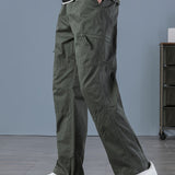 kkboxly Men's Casual Comfy Cotton Multi Pocket Pants, Chic Street Style Cargo Pants