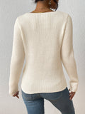 kkboxly  Solid Rib Knit Sweater, Casual Long Sleeve V Neck Slim Sweater, Women's Clothing