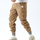 kkboxly  Men's Drawstring Flap Pocket Cargo Pants, Loose Trendy Jogger Pants