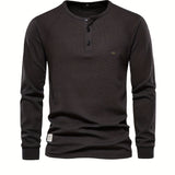 kkboxly  Waffle Henley T-Shirt Men's Basic Breathable Long Sleeve  Henley T-Shirts