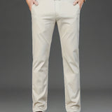 kkboxly  Classic Design Dress Pants, Men's Formal Solid Color Mid Stretch Dress Pants For Spring Summer Business