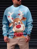 kkboxly  Christmas Elk Print Trendy Sweatshirt, Men's Casual Graphic Design Crew Neck Pullover Sweatshirt For Men Fall Winter