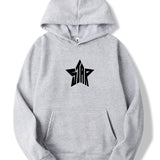 kkboxly  Men's Hooded Sweatshirt, Winter Casual Solid Star Printed Long Sleeve Hoodie With Pocket