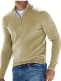 Long Sleeves Zipper Stand Collar Pullover Tops, Men's Casual Top Shirts