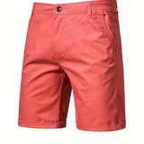 Men's Classic Fit Cotton Twill Flat Front Solid Chino Short With Slant Pockets And Elastic Waist