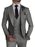 kkboxly Men's 3 Piece Suit Slim Fit Suits One Button Blazer Vest Pants Formal Business Wedding Prom Suits