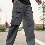 kkboxly  Men's Multi Flap Pocket Cargo Pants, Loose Trendy Pants