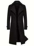 kkboxly  Classic Design Warm Coat, Men's Semi-formal Long Length Double Breasted Lapel Coat For Fall Winter Business