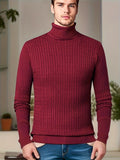 kkboxly  Men's Trendy Knitted Sweater, Casual Mid Stretch Breathable Turtle Neck Top For Outdoor Fall Winter