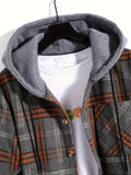 kkboxly  Men's Plaid Casual Long Sleeve Hooded Shirt, Trendy Loose Comfy Shirt Jacket For Spring Autumn