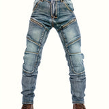 kkboxly  Multi Pocket  Cotton Blend Jeans, Men's Casual Street Style Loose Fit Denim Pants For Spring Summer